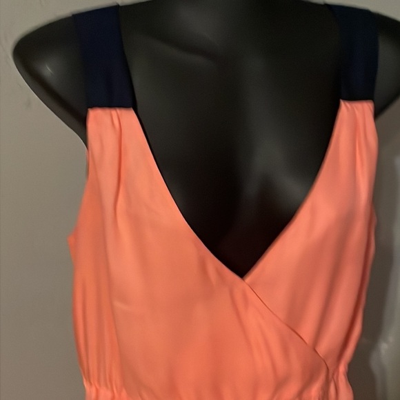 S/P American Eagle peach orange pink sleeveless v-neck lined midi dreas - Picture 4 of 14